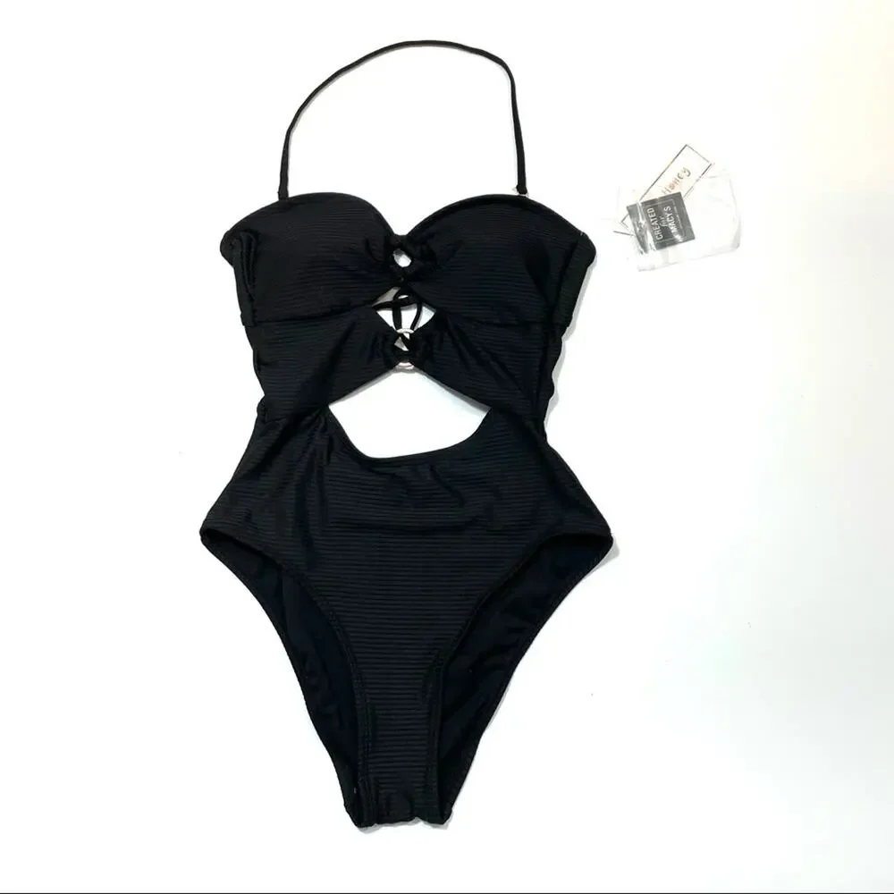 Hula Honey Black Ribbed one piece swimsuit